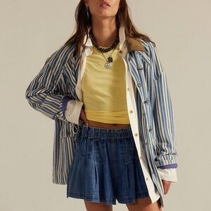 Free People We The Free Striped Denim Barn Coat Wagner Cotton Large NWT NEW